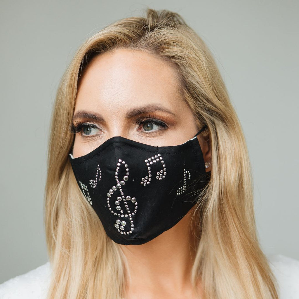 Music Note Mask Silver Musical Notes Diamante - Adults - Reusable Barrier Mask ...